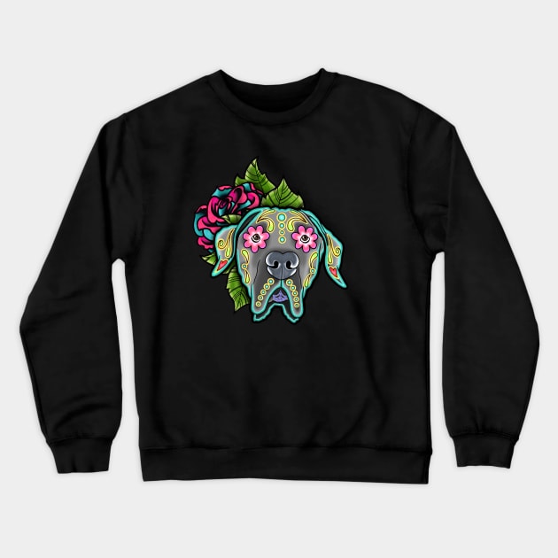 Great Dane - Floppy Ear Edition - Day of the Dead Sugar Skull Dog Crewneck Sweatshirt by prettyinink